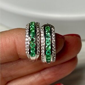 Sterling Silver and Emerald Hoop Gemstone Earrings
